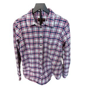 Lincoln Outfitters Womens XL Plaid Flannel Shirt Pink Blue White Cotton Button